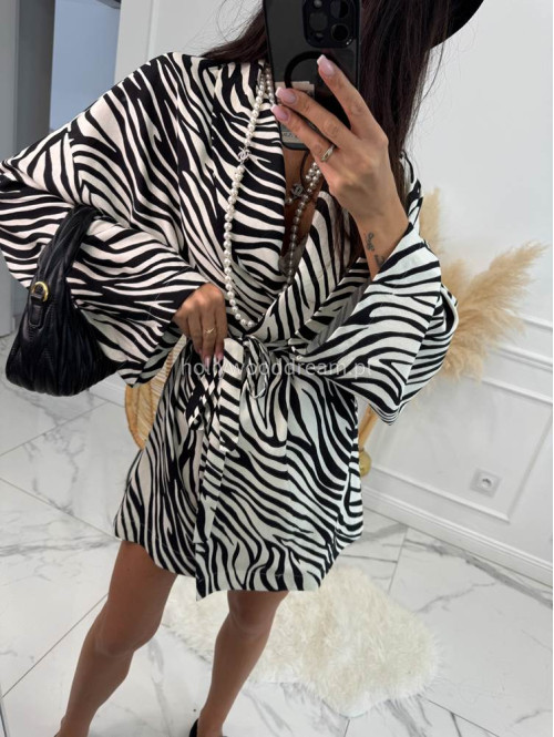 Komplet kimono z paskiem+ spodenki z lnem, wiskozą i bawełną PATRYK zebra drobna czarna 161 - photo #9