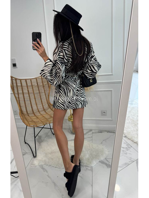 Komplet kimono z paskiem+ spodenki z lnem, wiskozą i bawełną PATRYK zebra drobna czarna 161 - photo #11