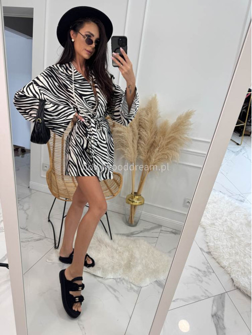 Komplet kimono z paskiem+ spodenki z lnem, wiskozą i bawełną PATRYK zebra drobna czarna 161 - photo #12
