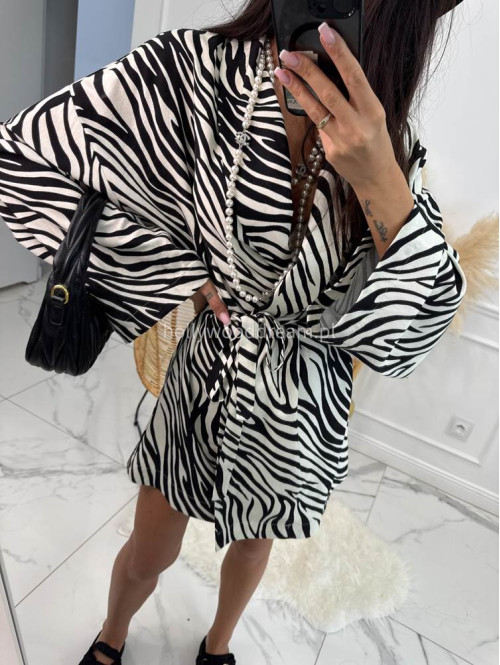 Komplet kimono z paskiem+ spodenki z lnem, wiskozą i bawełną PATRYK zebra drobna czarna 161 - photo #16