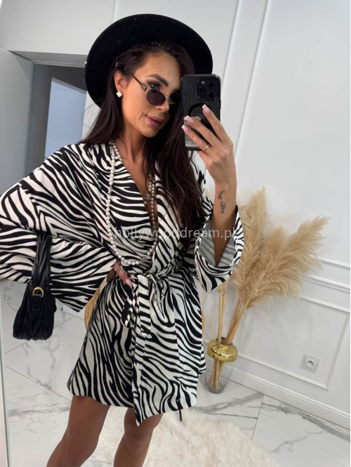 Komplet kimono z paskiem+ spodenki z lnem, wiskozą i bawełną PATRYK zebra drobna czarna 161 - photo #17