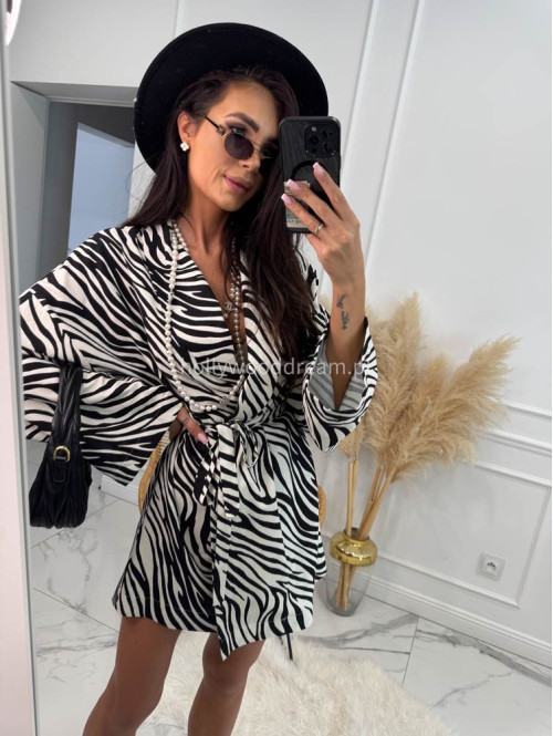 Komplet kimono z paskiem+ spodenki z lnem, wiskozą i bawełną PATRYK zebra drobna czarna 161 - photo #18