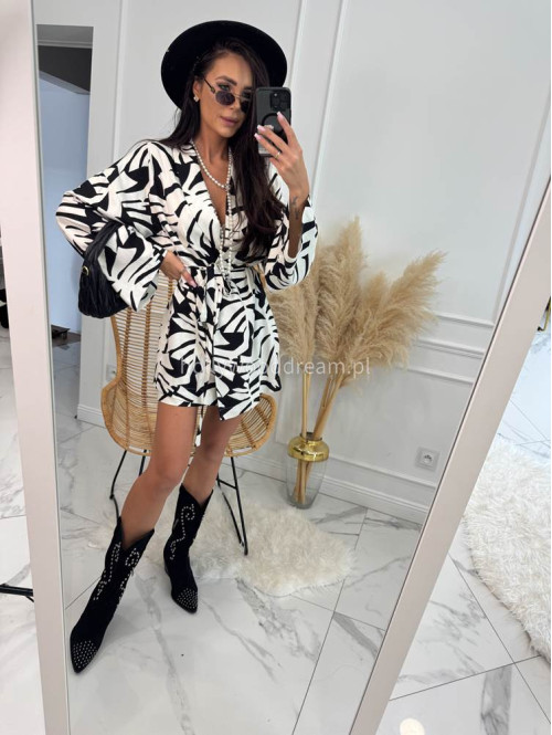 Komplet kimono z paskiem+ spodenki z lnem, wiskozą i bawełną PATRYK zebra duża czarna 161 - photo #1