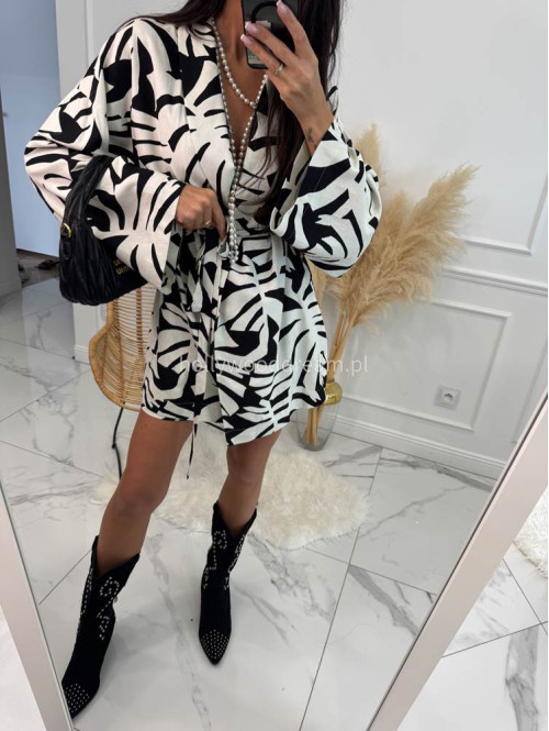 Komplet kimono z paskiem+ spodenki z lnem, wiskozą i bawełną PATRYK zebra duża czarna 161 - photo #8