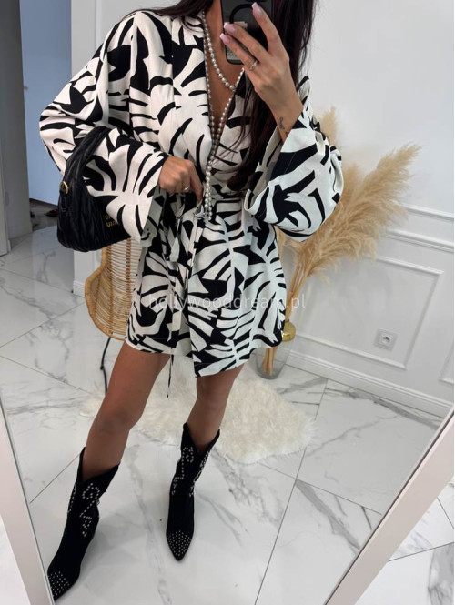 Komplet kimono z paskiem+ spodenki z lnem, wiskozą i bawełną PATRYK zebra duża czarna 161 - photo #9