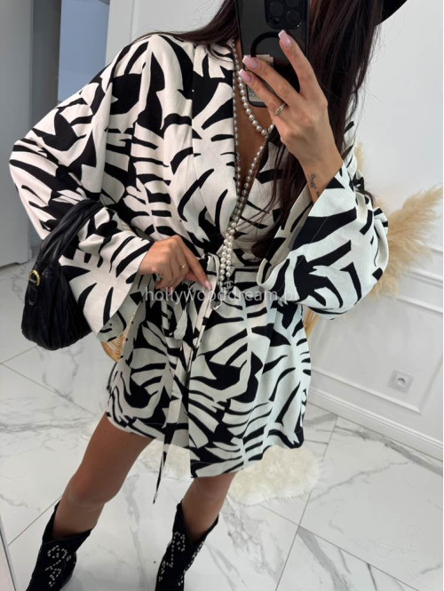 Komplet kimono z paskiem+ spodenki z lnem, wiskozą i bawełną PATRYK zebra duża czarna 161 - photo #10
