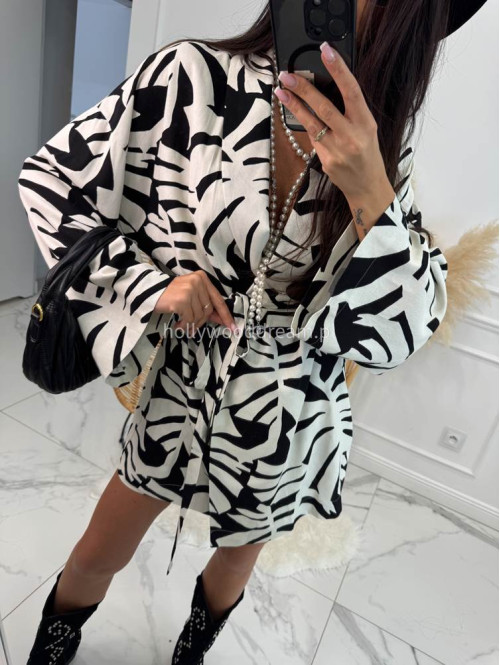Komplet kimono z paskiem+ spodenki z lnem, wiskozą i bawełną PATRYK zebra duża czarna 161 - photo #11