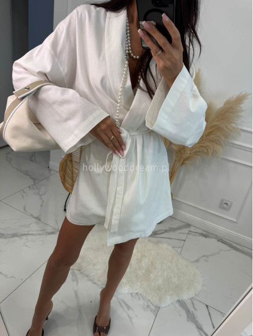 Komplet kimono z paskiem+ spodenki z lnem, wiskozą i bawełną PATRYK biały 161 - photo #10