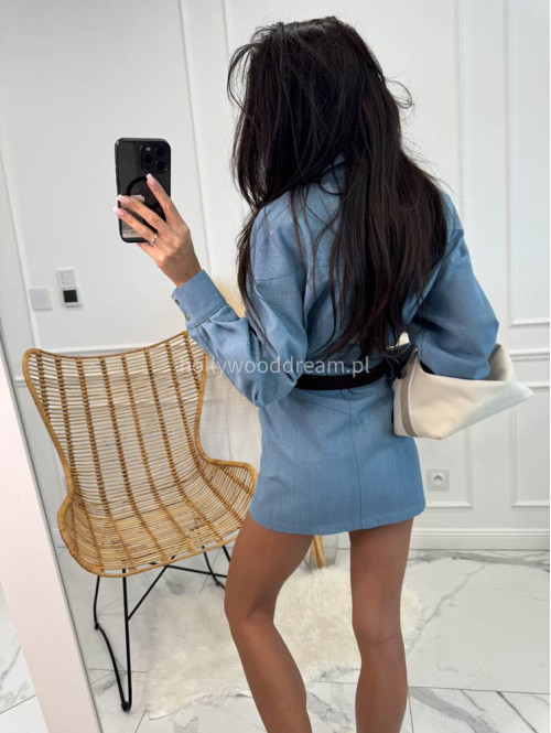 Sukienka mini jeansowa na długi rękaw 100% bawełna DENIM niebieska 161 - photo #13