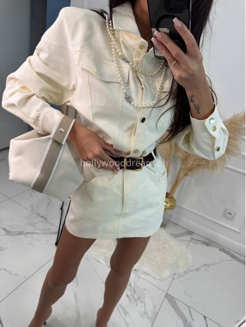 Sukienka mini jeansowa na długi rękaw 100% bawełna DENIM kremowa 161 - photo #7