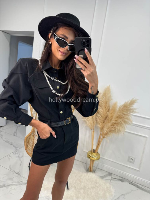 Sukienka mini jeansowa na długi rękaw 100% bawełna DENIM czarna 161 - photo #8