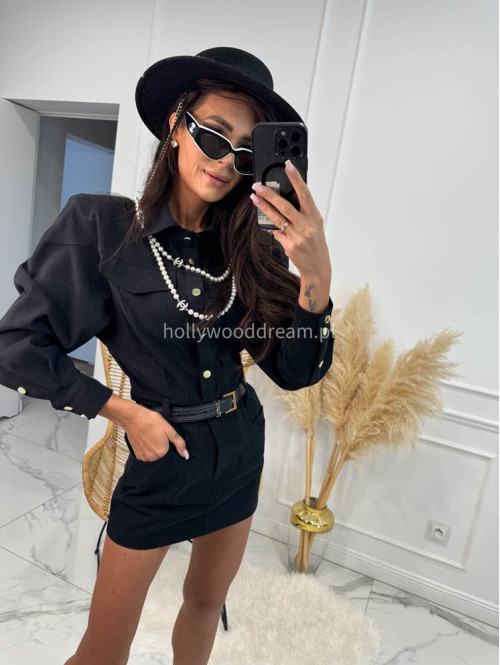 Sukienka mini jeansowa na długi rękaw 100% bawełna DENIM czarna 161 - photo #9