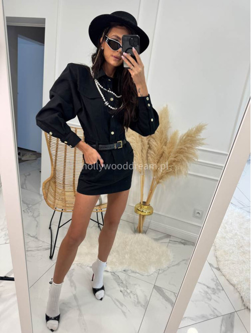 Sukienka mini jeansowa na długi rękaw 100% bawełna DENIM czarna 161 - photo #14