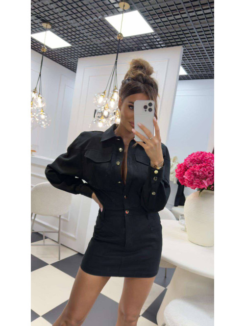 Sukienka mini jeansowa na długi rękaw 100% bawełna DENIM czarna 161 - photo #22