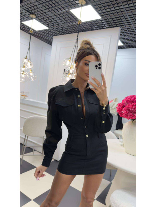 Sukienka mini jeansowa na długi rękaw 100% bawełna DENIM czarna 161 - photo #23