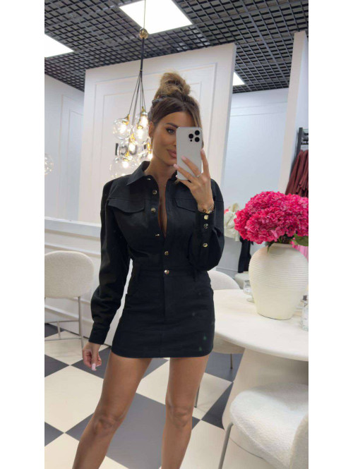 Sukienka mini jeansowa na długi rękaw 100% bawełna DENIM czarna 161 - photo #24