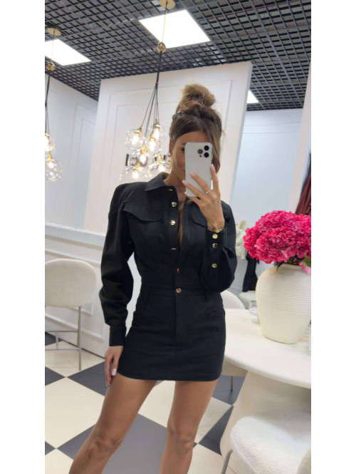 Sukienka mini jeansowa na długi rękaw 100% bawełna DENIM czarna 161 - photo #25
