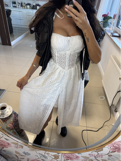 PRE ORDER !! WYSYŁKA PO 14.06 !!!! Sukienka midi ażurowa z wiązanymi ramiączkami NASTIA biała 09 - photo #22