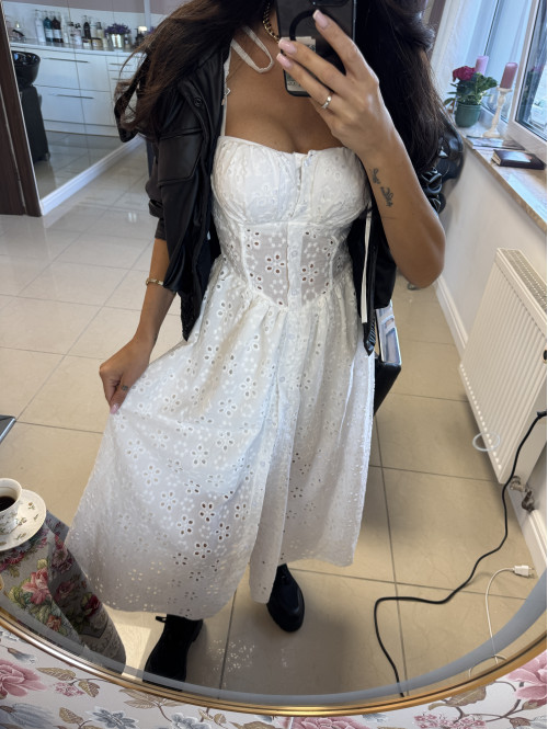 PRE ORDER !! WYSYŁKA PO 14.06 !!!! Sukienka midi ażurowa z wiązanymi ramiączkami NASTIA biała 09 - photo #23