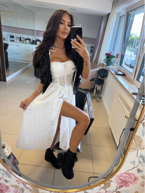 PRE ORDER !! WYSYŁKA PO 14.06 !!!! Sukienka midi ażurowa z wiązanymi ramiączkami NASTIA biała 09 - photo #25