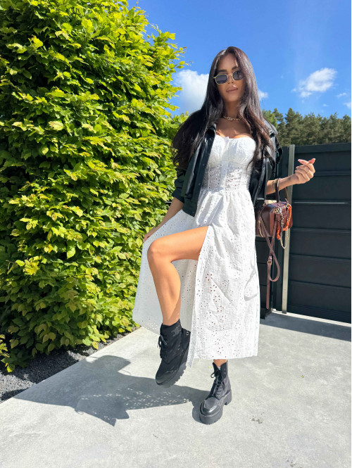 PRE ORDER !! WYSYŁKA PO 14.06 !!!! Sukienka midi ażurowa z wiązanymi ramiączkami NASTIA biała 09 - photo #21