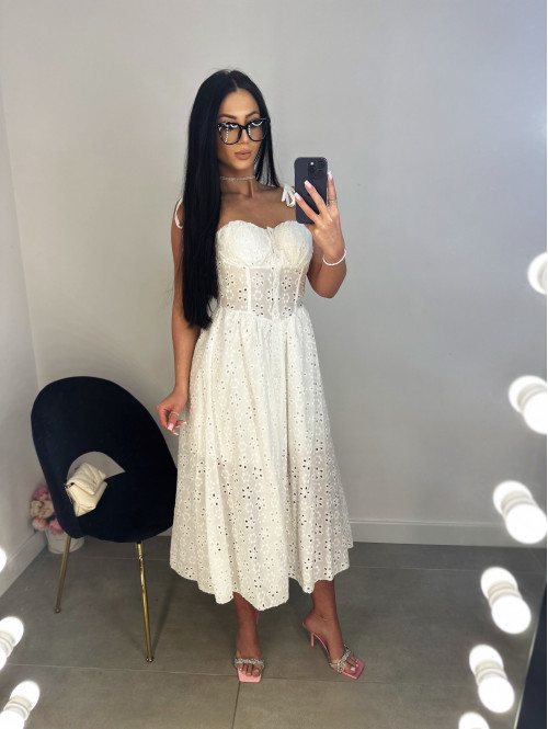 PRE ORDER !! WYSYŁKA PO 14.06 !!!! Sukienka midi ażurowa z wiązanymi ramiączkami NASTIA biała 09 - photo #28