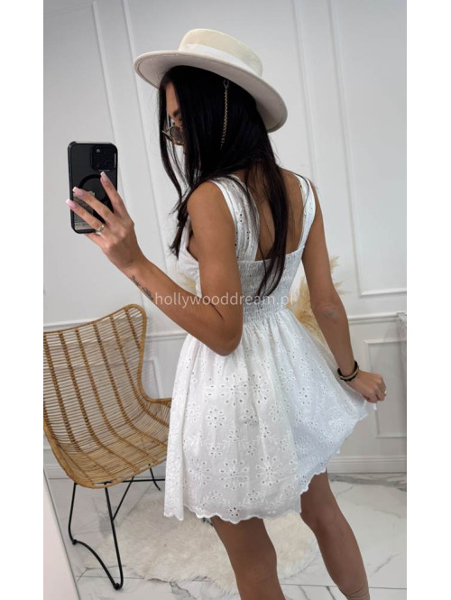 PRE ORDER !!! WYSYŁKA PO 09.06 !!!! Sukienka mini ażurowa 100% bawełna z a'la gorsetem w talii SARA biała 09 - photo #19