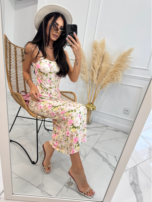 Sukienka maxi w kwiaty KALINA beżowa 19