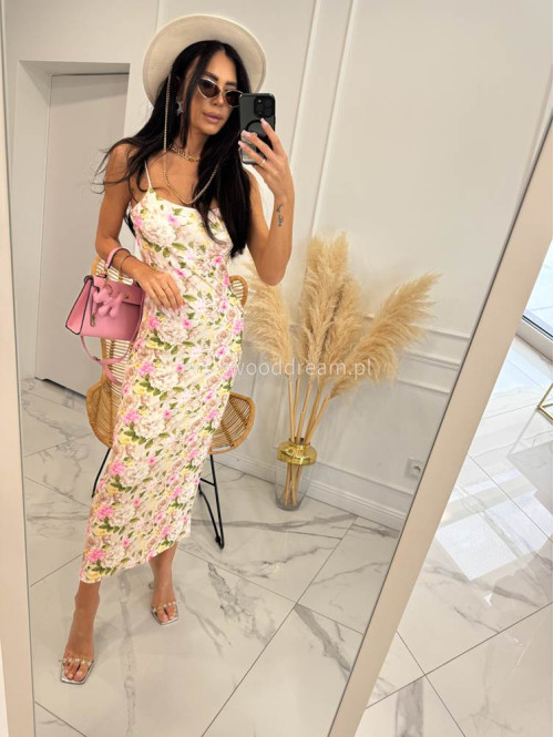 Sukienka maxi w kwiaty KALINA beżowa 19 - photo #1