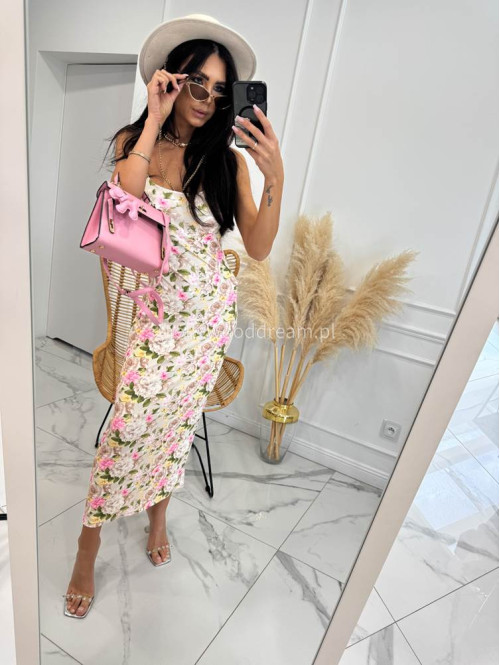 Sukienka maxi w kwiaty KALINA beżowa 19 - photo #3