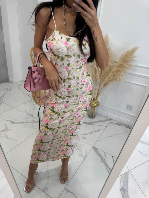 Sukienka maxi w kwiaty KALINA beżowa 19 - photo #5