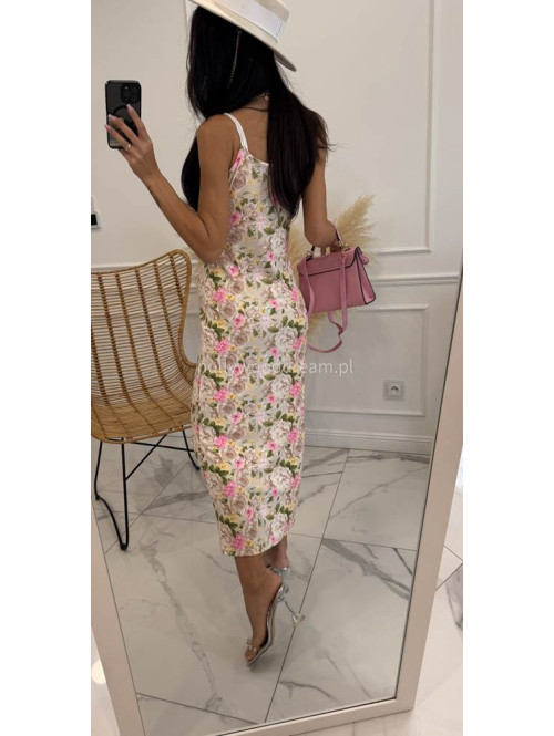 Sukienka maxi w kwiaty KALINA beżowa 19 - photo #7