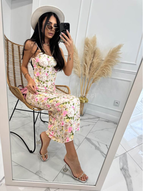 Sukienka maxi w kwiaty KALINA beżowa 19 - photo #8