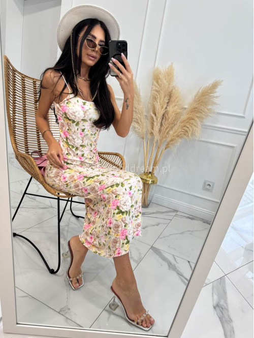 Sukienka maxi w kwiaty KALINA beżowa 19 - photo #9