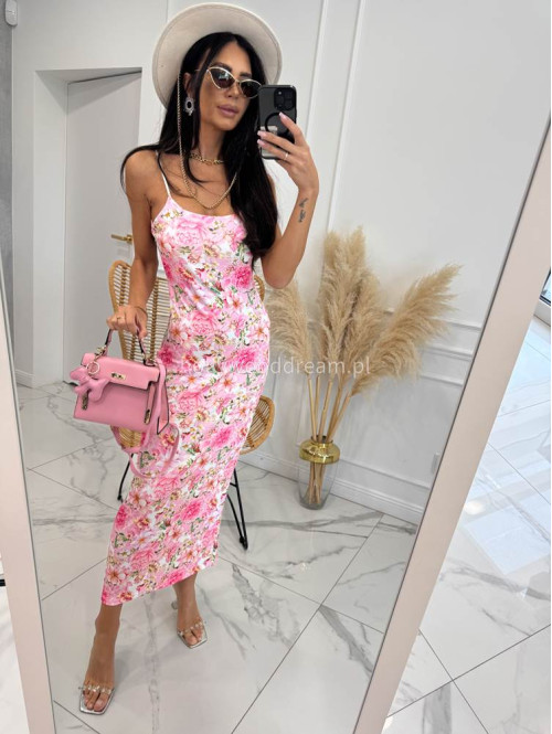 Sukienka maxi w kwiaty KALINA różowa 19 - photo #1