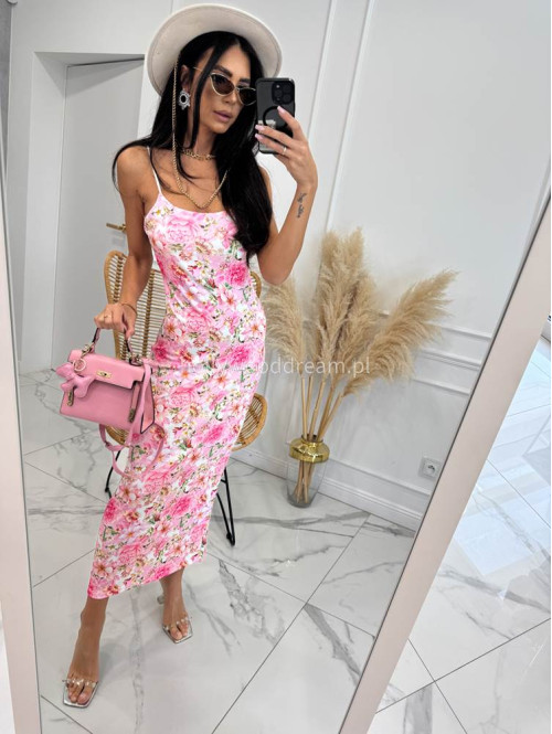 Sukienka maxi w kwiaty KALINA różowa 19 - photo #2