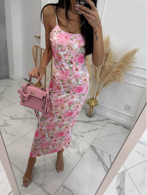 Sukienka maxi w kwiaty KALINA różowa 19 - photo #3