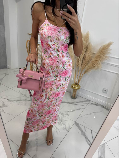 Sukienka maxi w kwiaty KALINA różowa 19 - photo #5