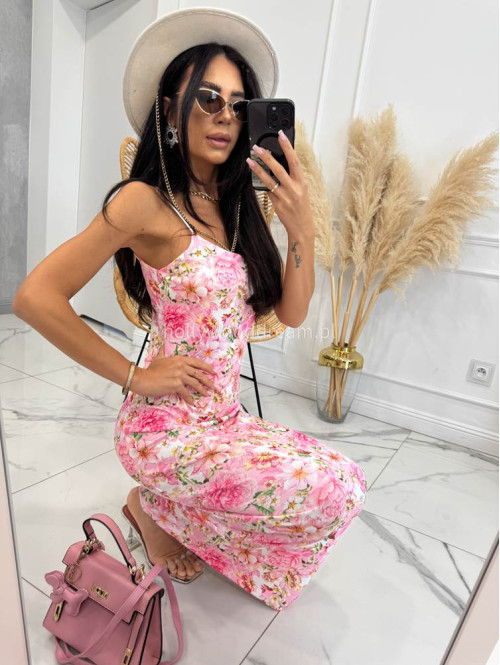 Sukienka maxi w kwiaty KALINA różowa 19 - photo #7