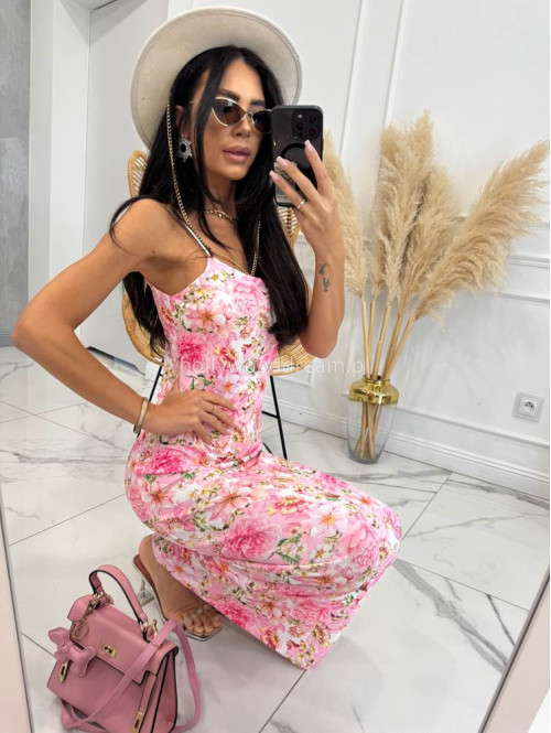 Sukienka maxi w kwiaty KALINA różowa 19 - photo #8