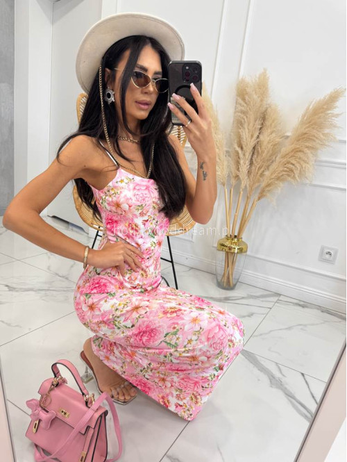 Sukienka maxi w kwiaty KALINA różowa 19 - photo #9