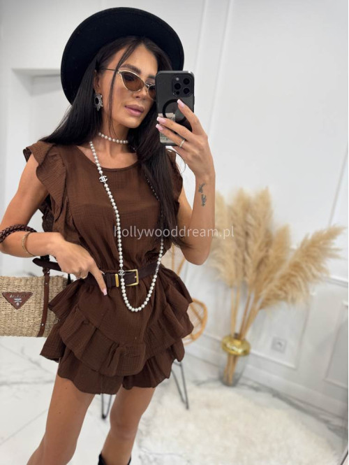 Kombinezon muślinowy z falbanami 100% bawełna PAOLA czekoladowy 02 - photo #3