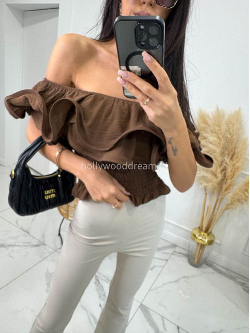 Spodnie dzwony prążkowane z wiskozy AVA beżowe 155 - photo #4