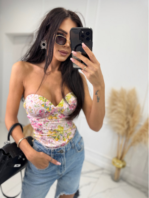 Body gorsetowe w cytryny i różowe kwiaty SUNNY białe 25
