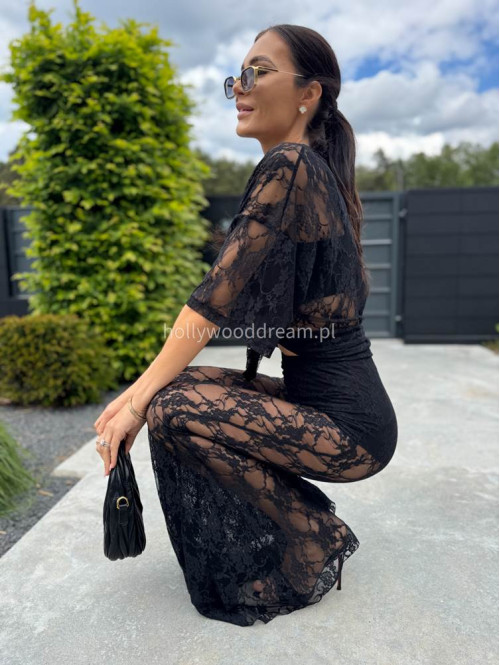 Bluzka koronkowa na krótki rękaw z topem KAROLA czarna 161 - photo #4