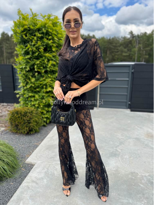 Bluzka koronkowa na krótki rękaw z topem KAROLA czarna 161 - photo #7