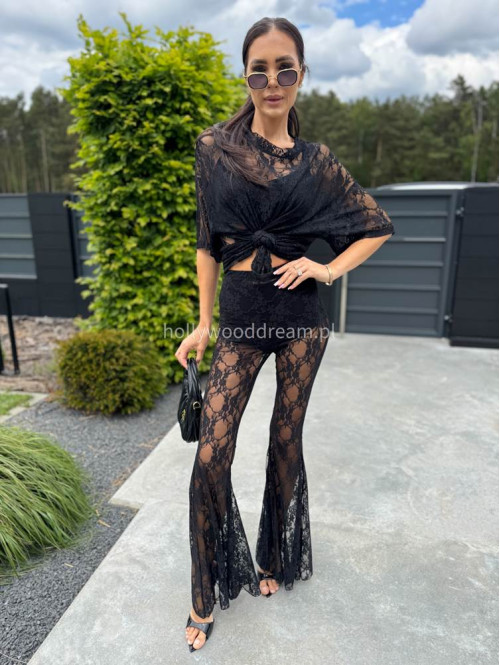 Bluzka koronkowa na krótki rękaw z topem KAROLA czarna 161 - photo #8