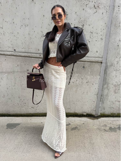 Komplet plażowy top + spódnica maxi ażurowy BONI kremowy  17 - photo #25