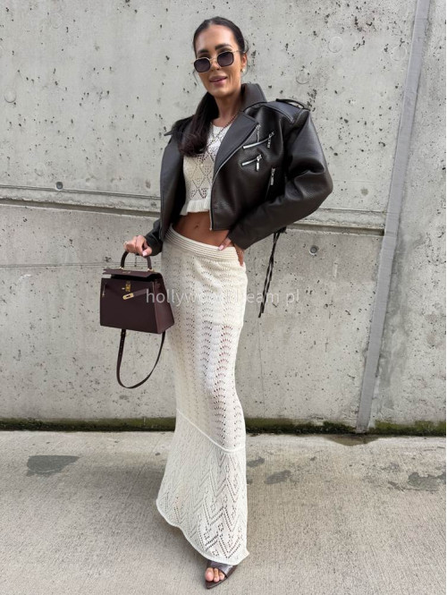 Komplet plażowy top + spódnica maxi ażurowy BONI kremowy  17 - photo #26