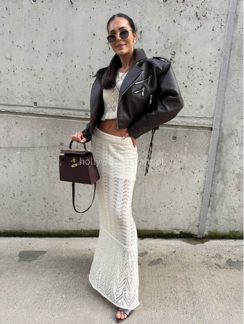 Komplet plażowy top + spódnica maxi ażurowy BONI kremowy  17 - photo #27